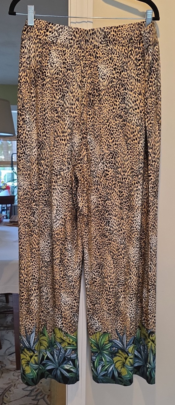 Swimsuits For All Wide Leg Beach Cover Up Pants Leopard Tropical 22/24 NWOT